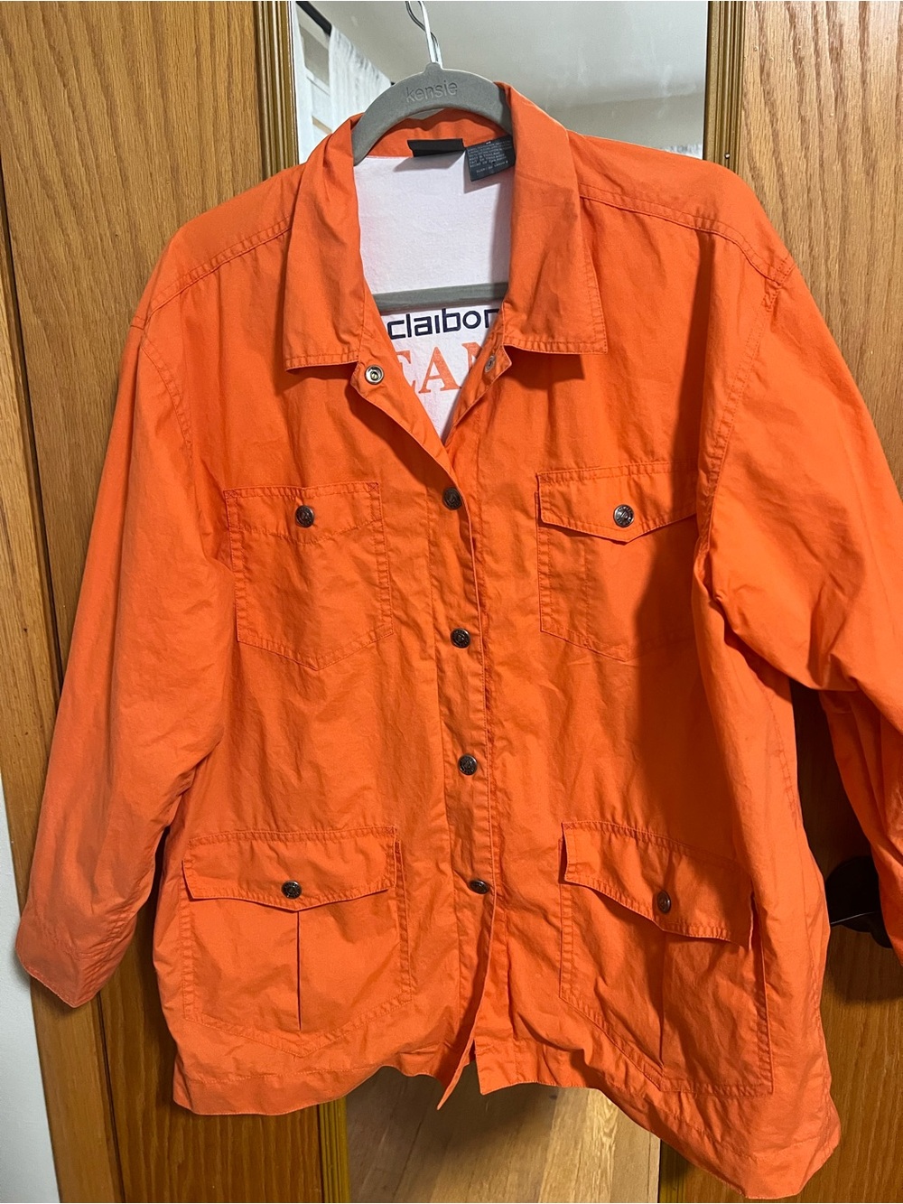 Women’s Bright Orange  Coral 100 % Cotton Utility Jacket